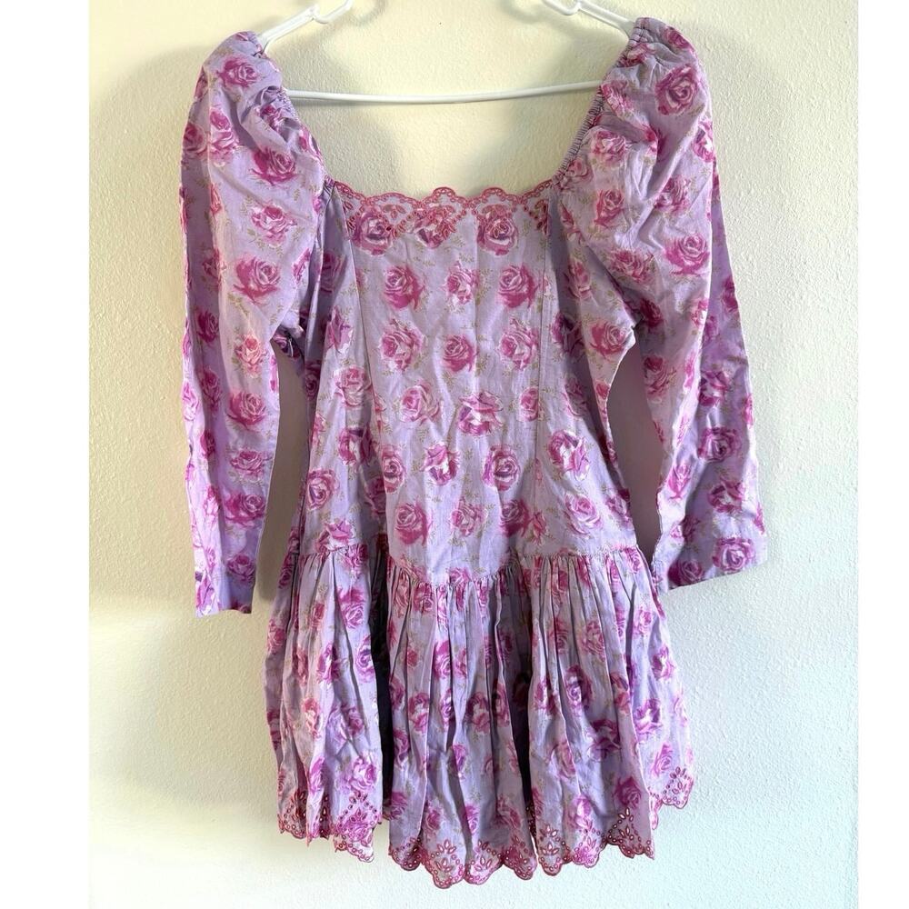 LoveShackFancy Deeba 8 Mini Dress Pink Lilac Fusion Pink Purple Lace Up - Picture 10 of 15